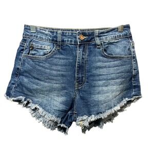 KanCan Denim Shorts Juniors Size 9/28 Blue Wash‎ Frayed Hem High Waisted